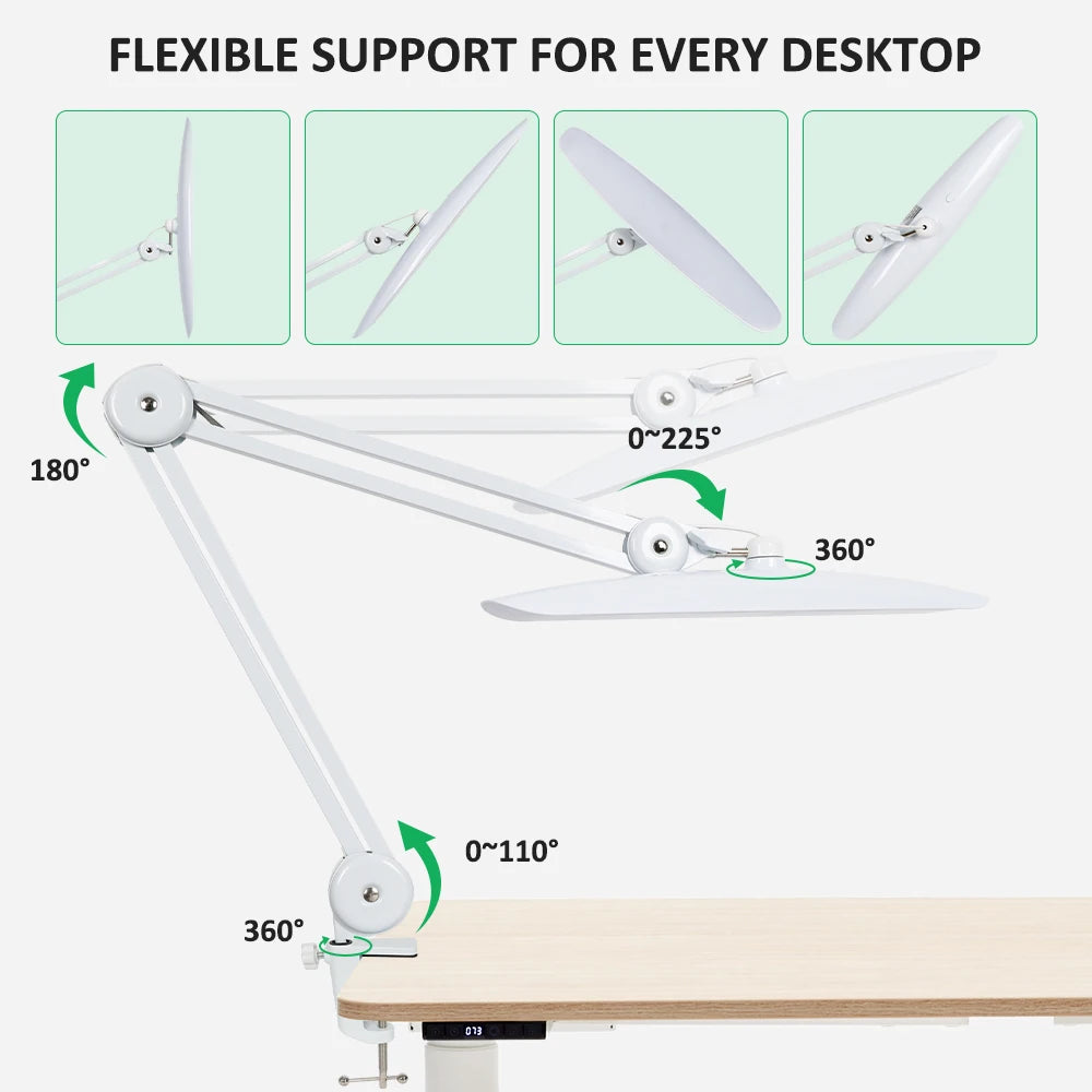 lampe blanc moderne plateau articulé ajustable lumière led intense réglable sans fil acier inoxydable