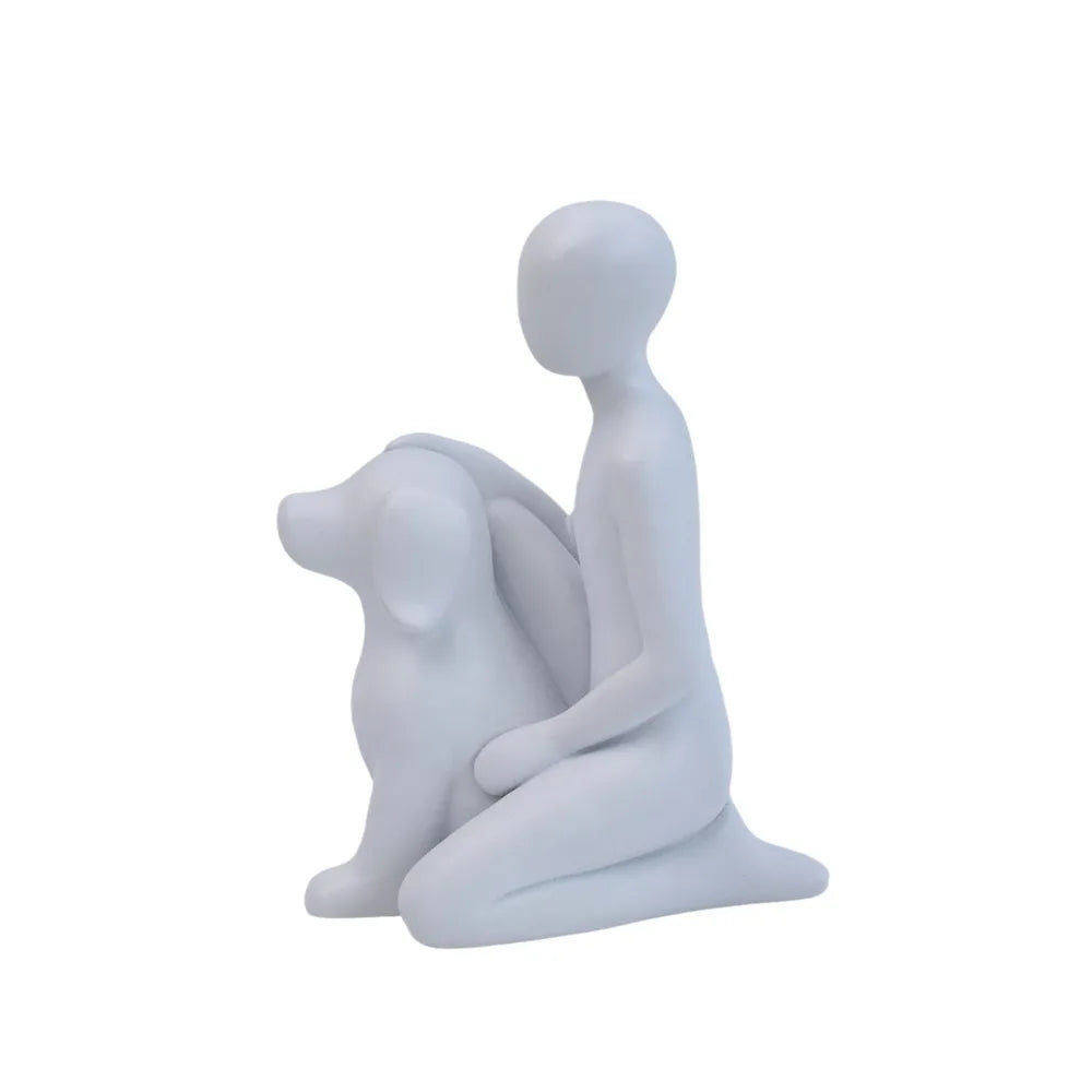 statue chien animal compagnie moderne résine polie gris granulé décoration