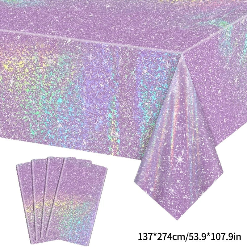 nappe paillettes violet rose argenté table festives galaxie étoiles pâques noël anniversaire mariage