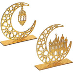 décoration islamique moderne lampe croissant doré ornements géométriques artisanat ramadan aïd al fitr
