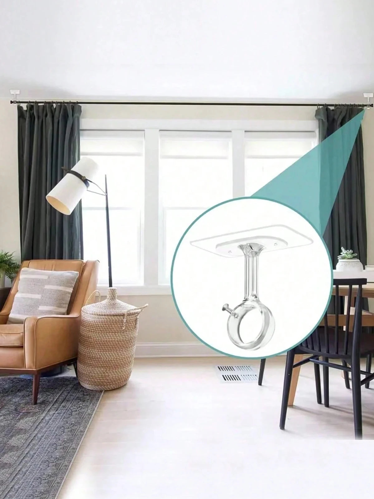 rideau polonais supports tige vis noirs modernes anneaux suspension polyester