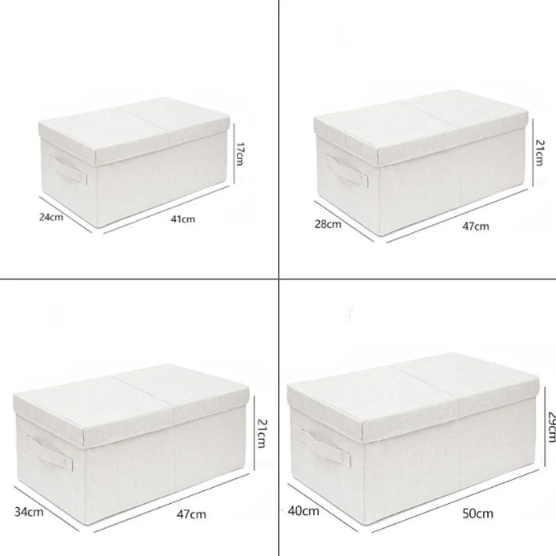 Vue de dessus de la boîte de rangement pliable prune avec des vêtements rangés