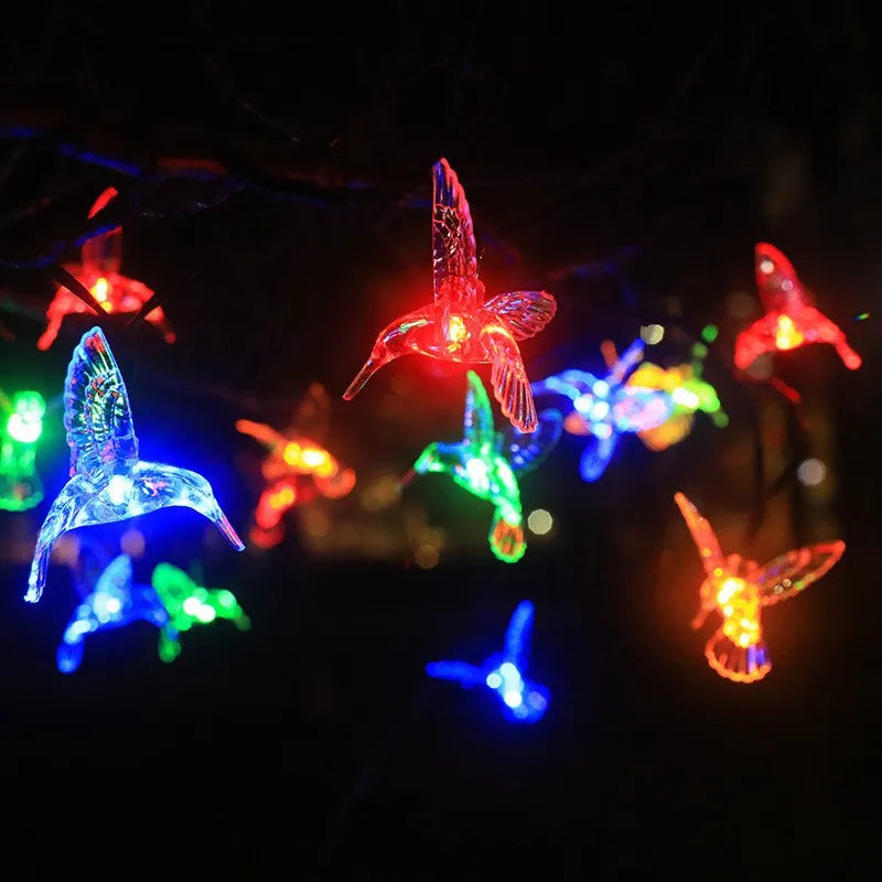 guirlande solaire colibri jaune rouge verte bleue deco exterieure jardin feerique led rgb