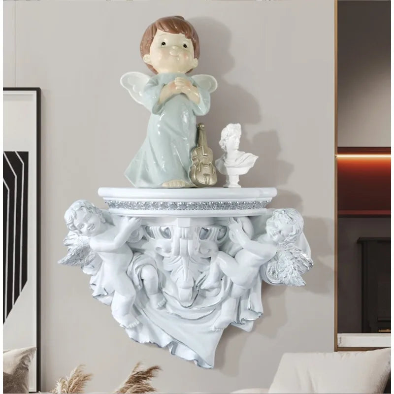 décoration murale étagère ange résine bleu doré blanc classique baroque chambre salon