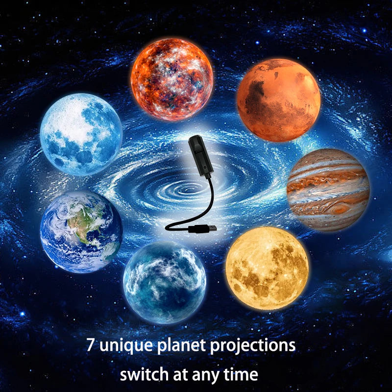 projecteur led planètes lune terre mars jupiter adhésif veilleuse ambiance moderne minimaliste usb cable