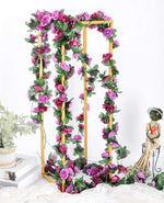 guirlande fleurs artificielles roses violettes blanches feuilles vertes décoration mariage romantiqueextérieur büro fête