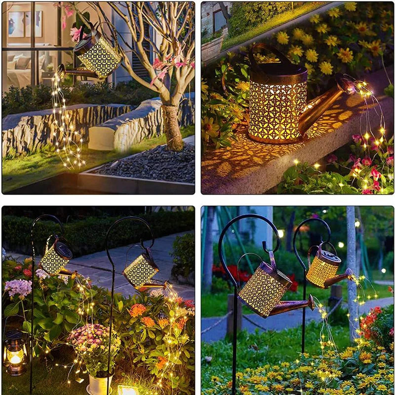 lampes solaires decoratives arrosoir bronze lumiere jaune ajourée rustiqueextérieur led ip65