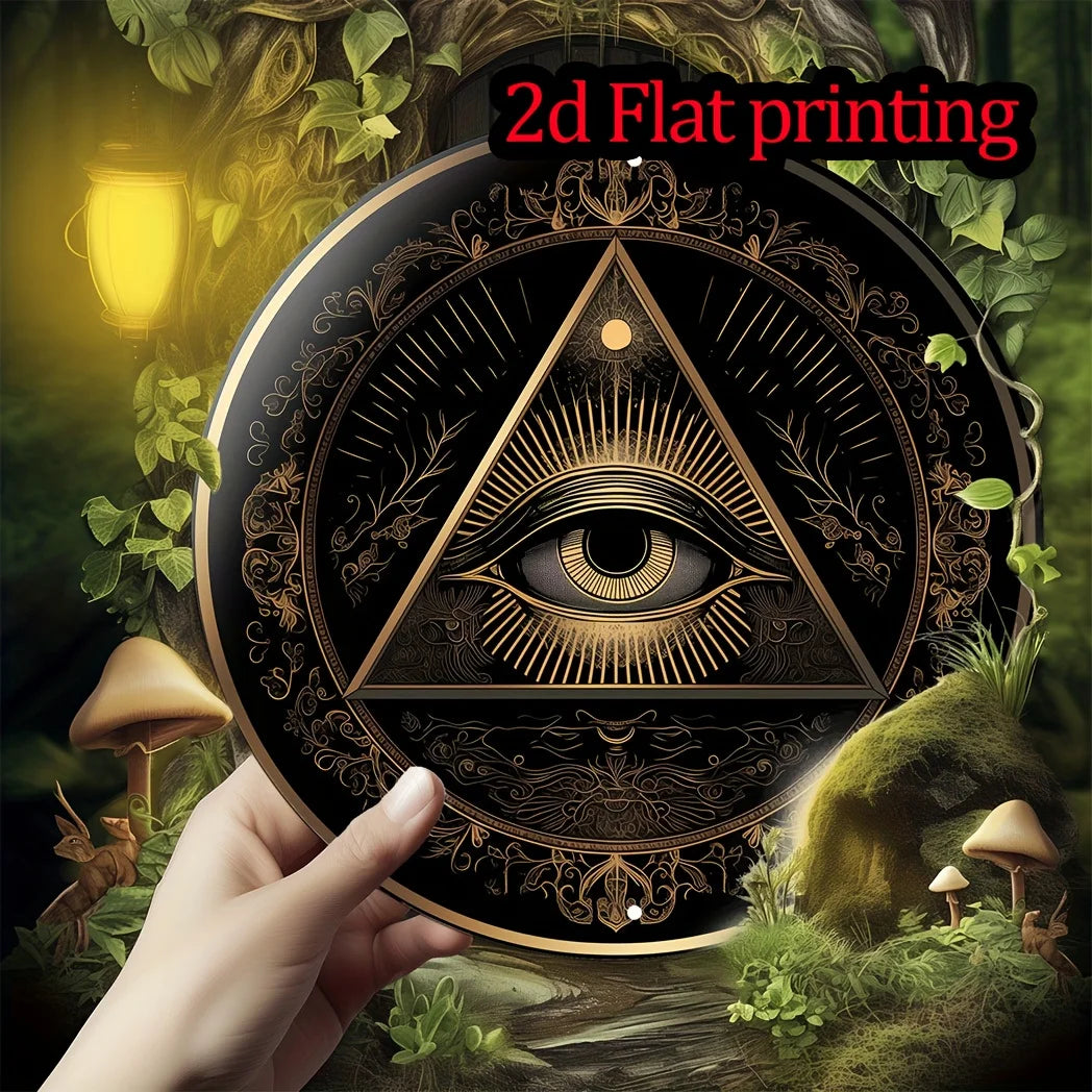plaque murale art déco oeil tout voyant noir doré triangle floral 20cm 20cm