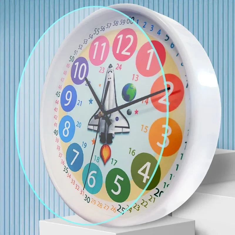 horloge murale dessin animé quartz aiguille enfantin vaisseau spatial blanc mural