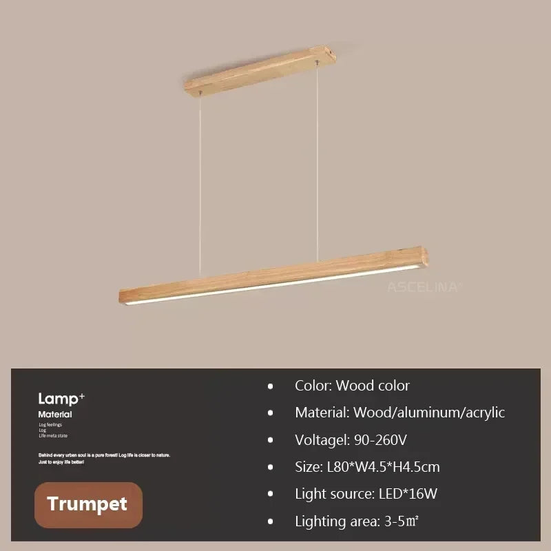 lampe suspendue bois naturel moderne lustre led long salle manger cuisine salon minimaliste