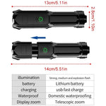 lampe torche rechargeable usb noir moderne certifiée rohs abs mat étanche zoom camping pêche