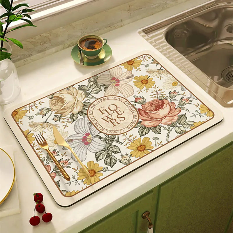 tapis cuisine absorbant fleurs vintage décoratif séchage vaisselle cuisine coton épais motif floral