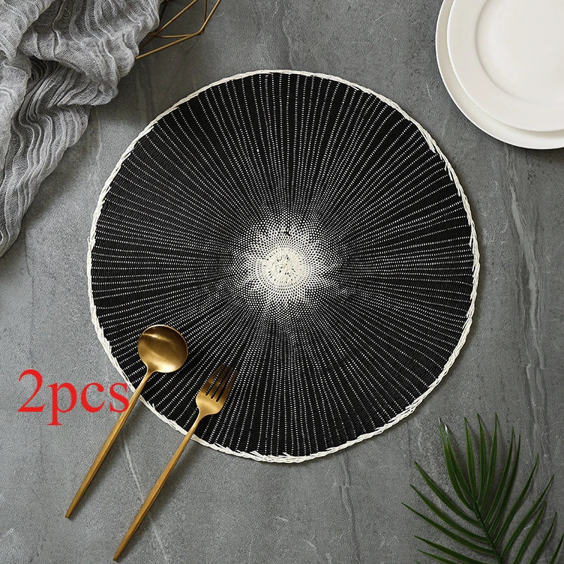 placemat moderne blanc noir rayures concentriques tissu table décoration