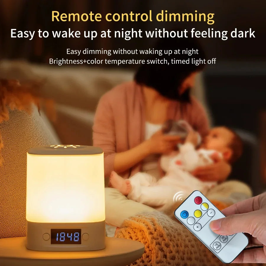 lampe multifonctionnelle horloge digitale éclairage blanc orange télécommande charge batterie rechargeable