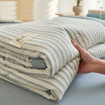couverture d'été coton soja rayures gris clair beige moderne douce lavable
