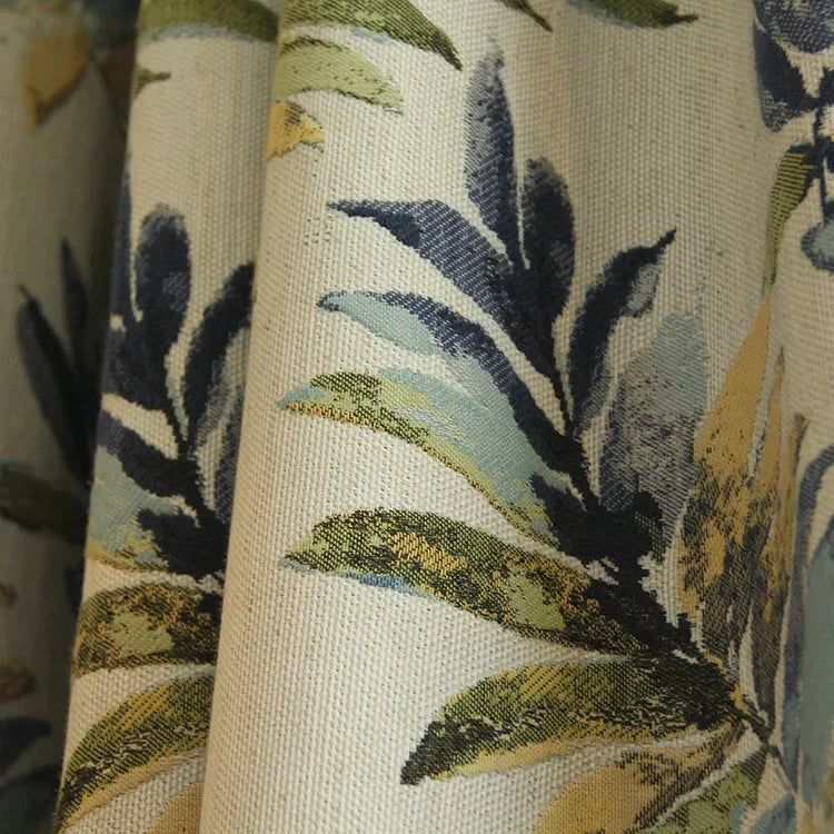 rideau classique feuilles stylisées beige bleu vert jaune opacité plissé général salon chambre