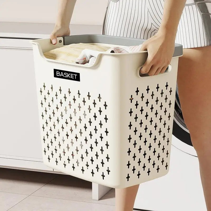 panier linge gris clair moderne poignées capacité grande rangement chambre bain pratique