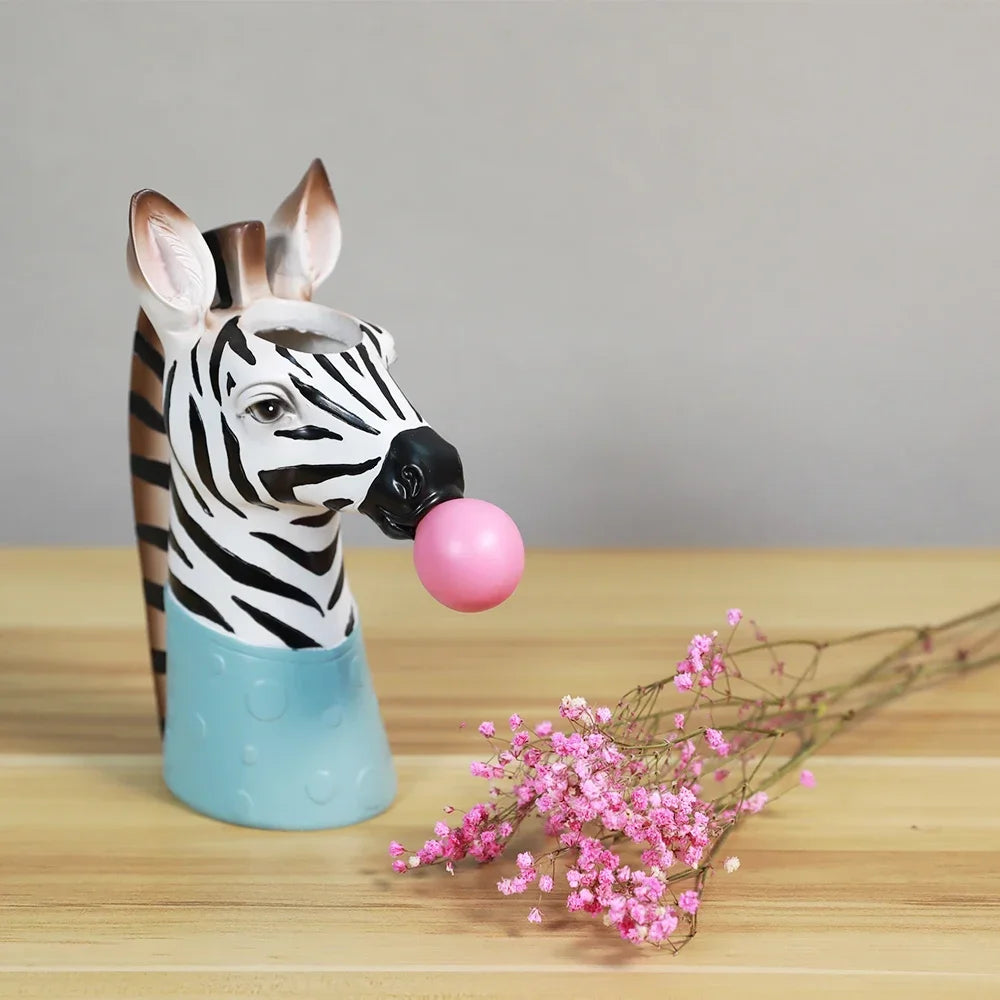 vases résine girafe zèbre animaux décor maison fleurs séchées roses textures taches rayures