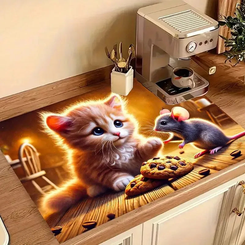 tapis cuisine chaton gris moderne antibactérien antidérapant 20x30cm 30x40cm 40x60cm 50x80cm