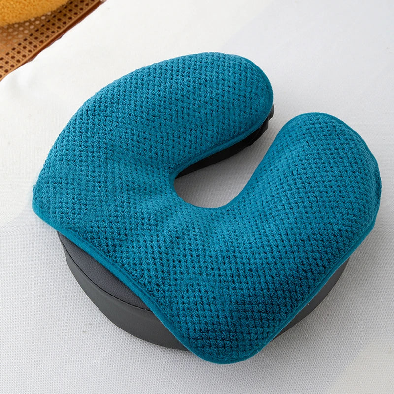 coussin soutien cervical ergonomique gris bleu orange blanc texture tissée adhesive