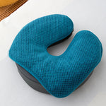 coussin soutien cervical ergonomique gris bleu orange blanc texture tissée adhesive