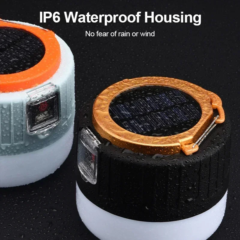 lampe portable camping rechargeable usb solaire led indicateur batterie poignée abatjour moderne