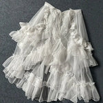 jupe femme lolita blanche dentelle volants superposés vintage romantique ceinture nouer taille ajustable