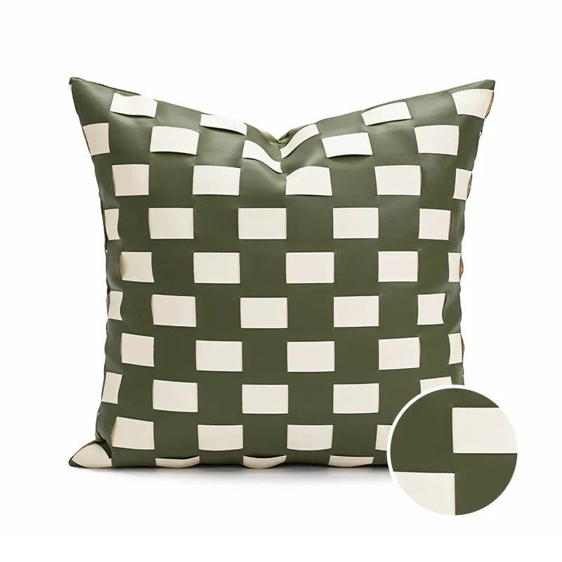 coussins géométriques patchwork gris vert blanc contemporains maison voiture decoration