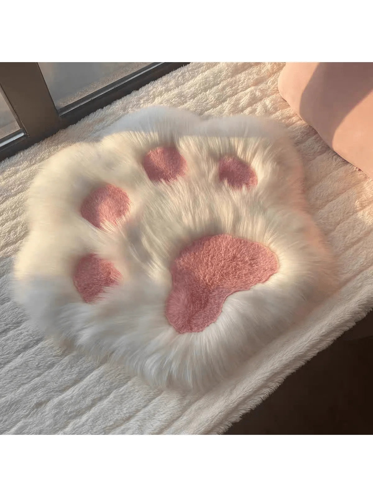 tapis blanc rose pâle motif pattes chat doux fourré acrylique daim moderne chambre maison