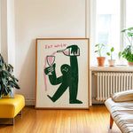 affiche moderne say when vin silhouette verre bouteille minimaliste couleur rose vert blanc