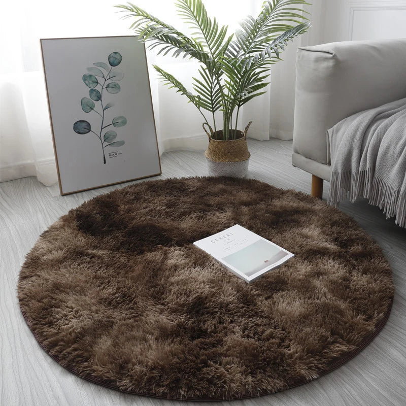 tapis rond uni fourré moderne blanc vert marron beige antidérapant intérieur salon chambrehôtel