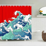rideau douche imprimé vague japonais ourlet standard polyester opaque moderne tringle respectueux environnement