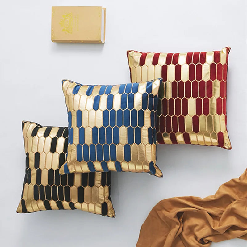 housse coussin velours géométrique doré moderne 30x50cm 45x45cm
