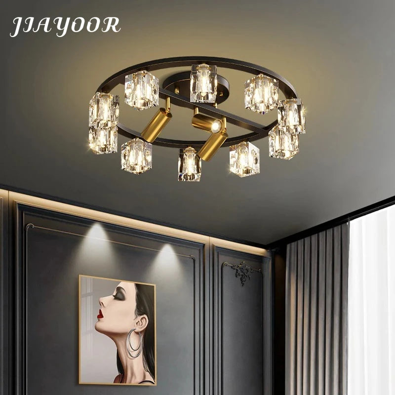 lampe moderne élégante cristal noir doré ampoules led chambre salon étude entrée