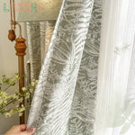 rideau épais vert clair gris motif fleurs feuilles salon chambre classique romantique moderne