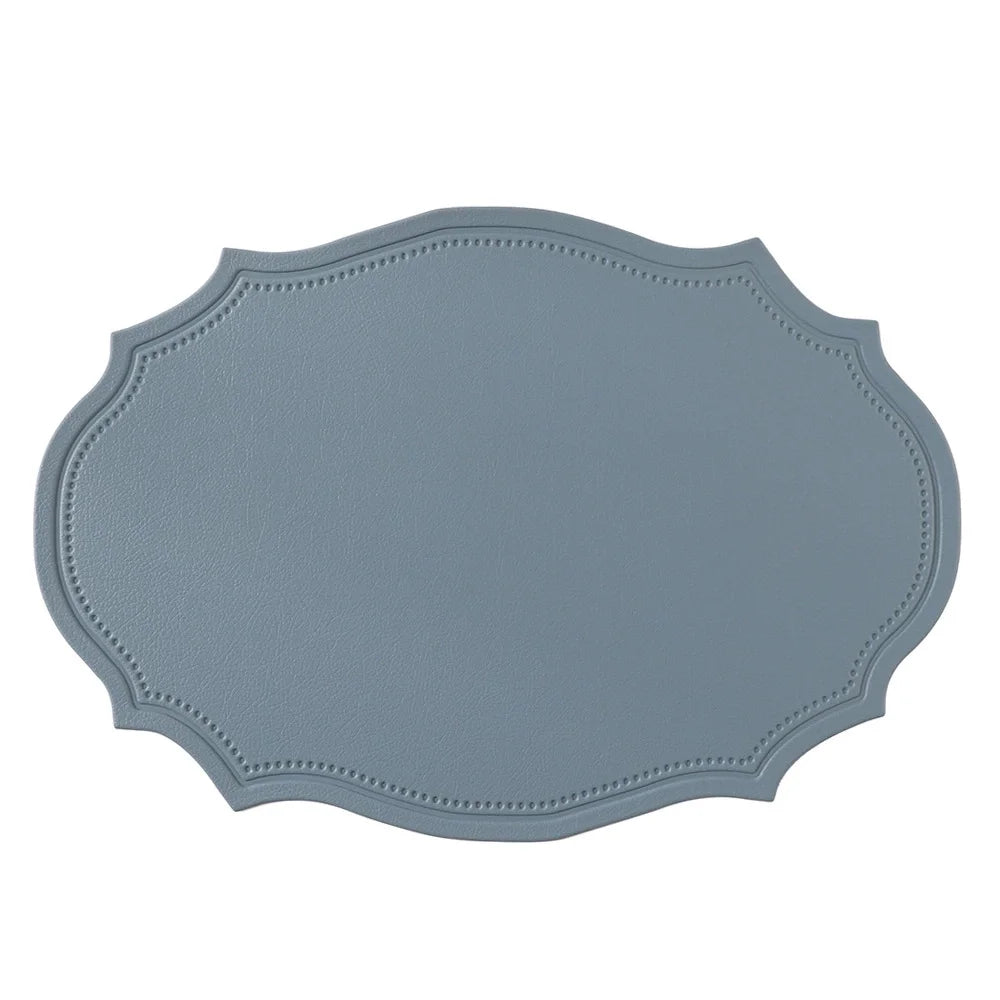 tapis table moderne bleu vert orange gris marron cuir bordure ornée respectueux environnement