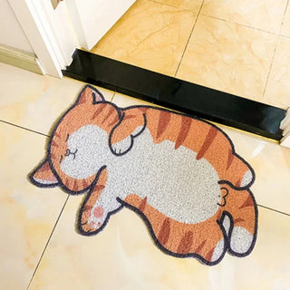 tapis chat tigré orange blanc rose texturé antidérapant intérieur extérieur ludique mignon