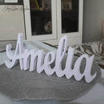 lettres bois blanc rose clair bleu ciel écriture cursive décoration murale enfant chambre bébé
