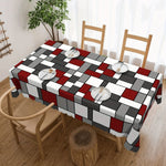 nappe table géométrique rouge gris blanche moderne polyester réutilisable 140x180cm