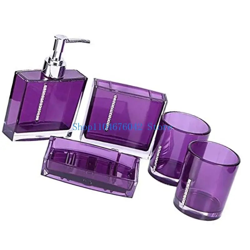 ensemble vaisselle salle bain violet rouge blanc moderne élégant distributeur savon porte savon tasses