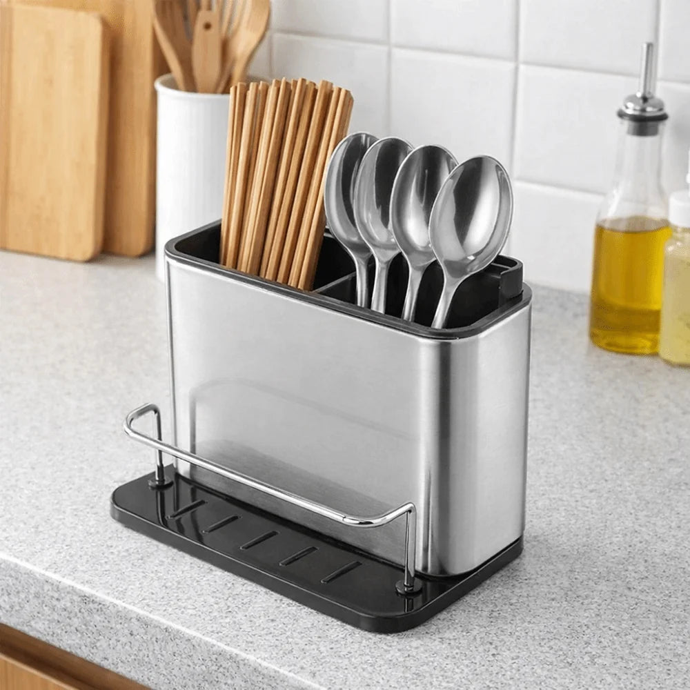rangement couverts acier inoxydable couteaux fourchettes cuillères baguettes éponges moderne minimaliste imperméable anti rouille