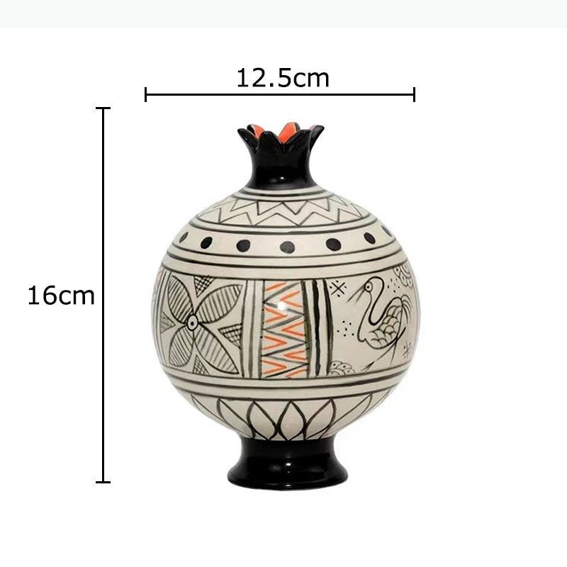 vase art déco oiseau stylisé motifs géométriques noir blanc orange
