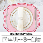 serviettes table rose vert beige scalloped bordure pointillé blanc opaques classiques table manger