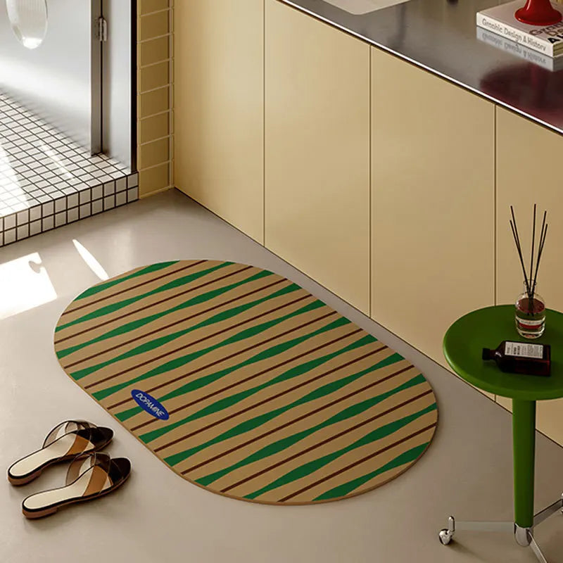 tapis vert marron bleu rayures diagonales moderne antidérapant absorbant eau salle bain intérieur voyage