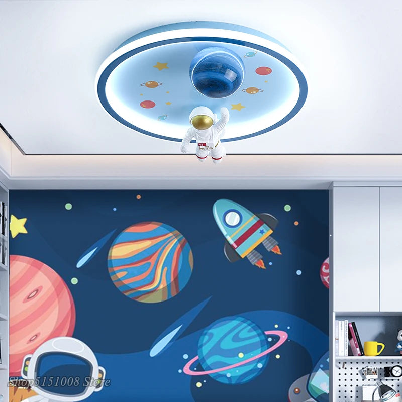plafonnier led bleu clair astronautes planètes étoiles moderne spatial chambre enfants