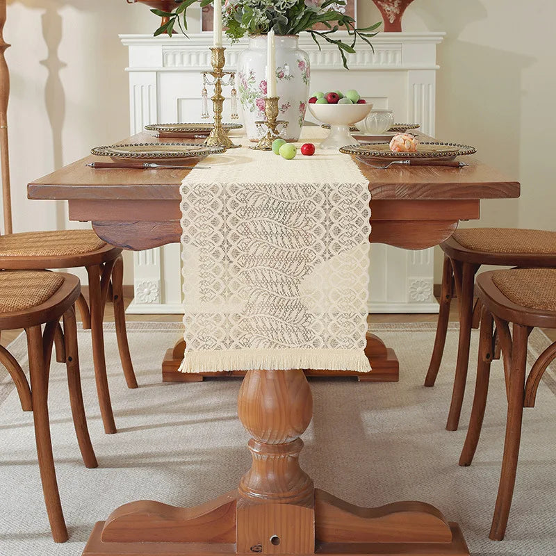 tablecloth beige broderie polyester coton table decoration rustic spring summer autumn