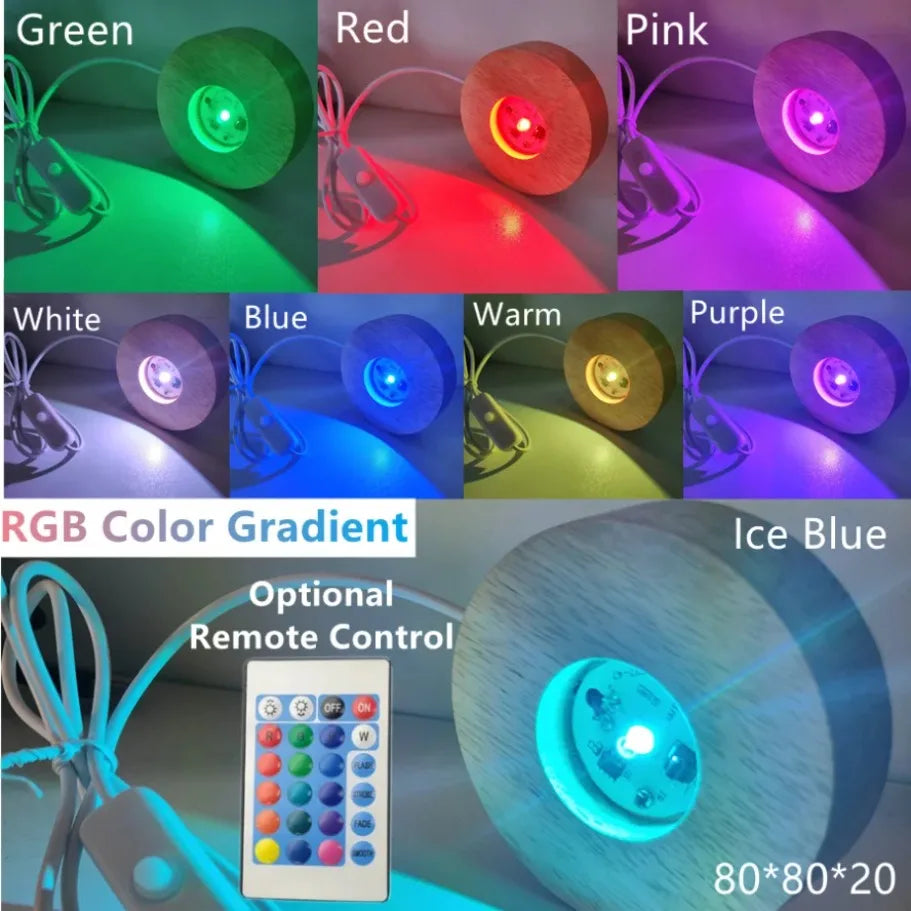 bases lumineuses décoratives modernes bois naturel couleurs variées télécommande optionnelle led usb blanc chaud