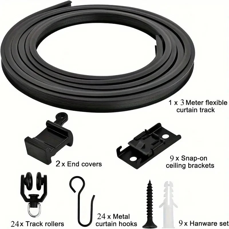 rails rideaux flexibles pliables tige arc noir moderne clips rondelles instructions