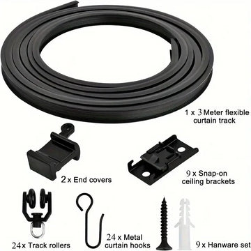rails rideaux flexibles pliables tige arc noir moderne clips rondelles instructions