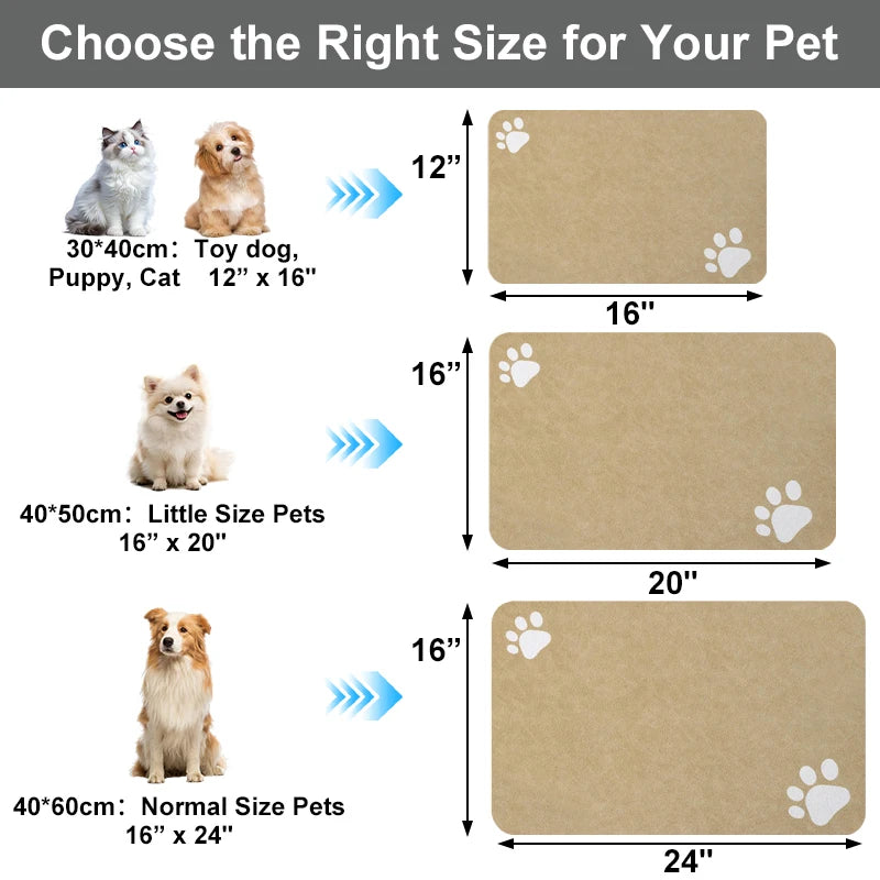 tapis nourriture animal imprimé pattes moderne beige clair rapide séchage bol